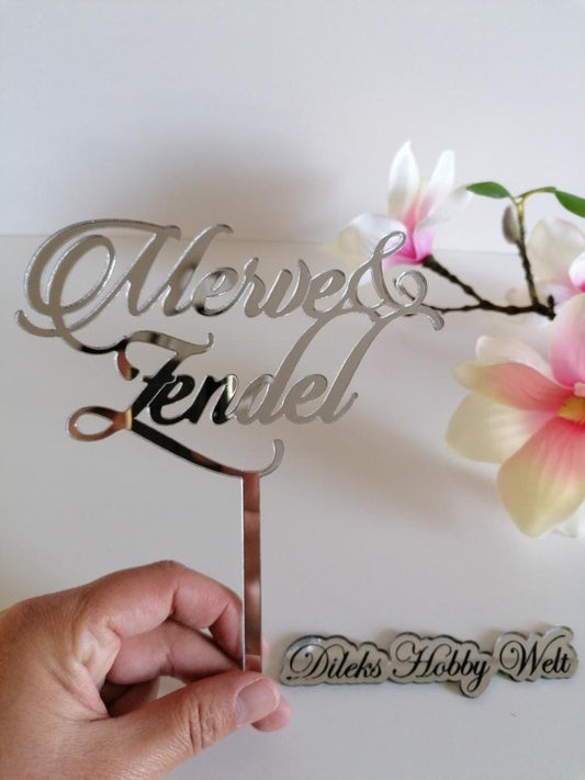 Cake Topper aus Plexiglas - zweizeilig (&)